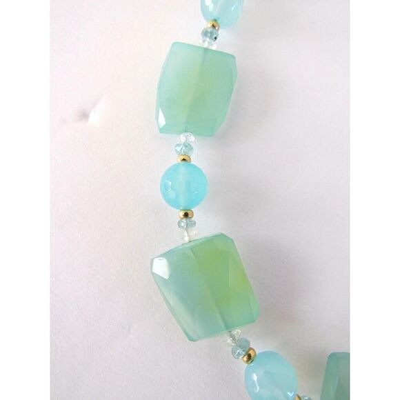 ZOE B. Necklace 14k Gold Natural Aqua Chalcedony Stones Statement Peice WOW! - Picture 7 of 16